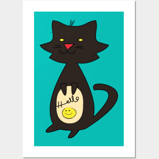 cute cat say hello Posters and Art